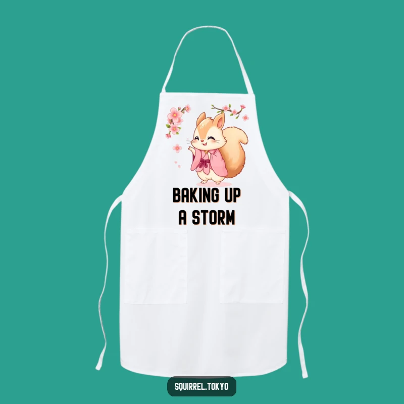 Funny Squirrel Kimono Apron: Chef Squirrel Spinning Playfully, Whimsical Funny Gift
