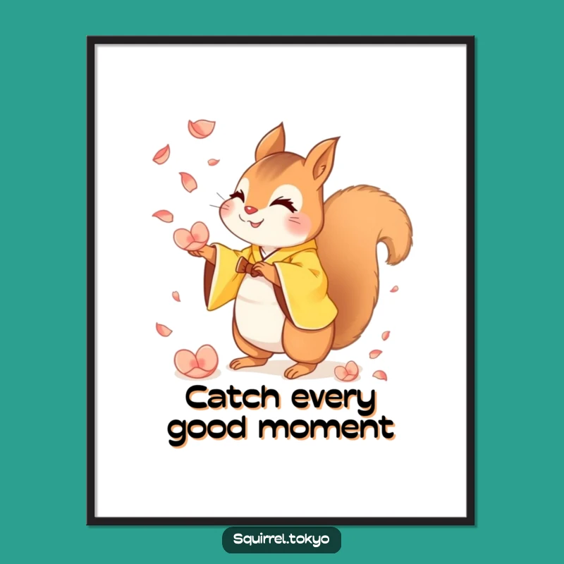 Free Printable Wall Art: Funny Squirrel in Yellow Kimono Petal Catcher