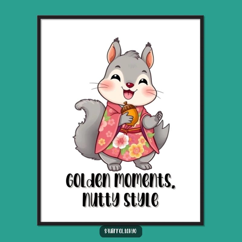 Free Printable Wall Art: Chic Squirrel in Kimono for Elegant Home Decor!