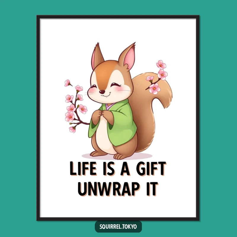 Free Printable Wall Art: Funny Kimono Squirrel Bowing, Elegant Downloadable Decor