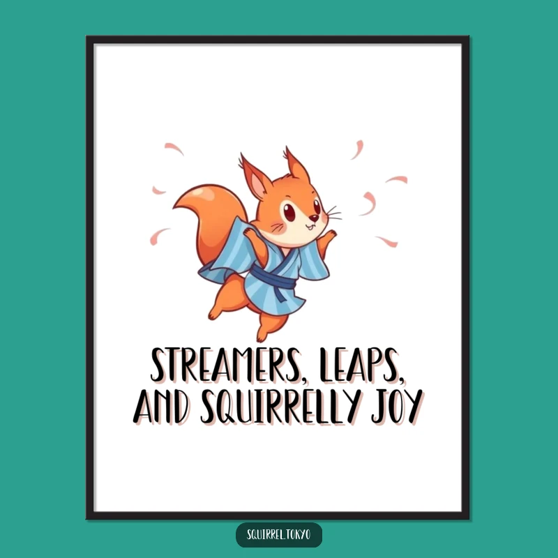 Free Printable Wall Art: Leaping Squirrel in Kimono for Dynamic Decor!
