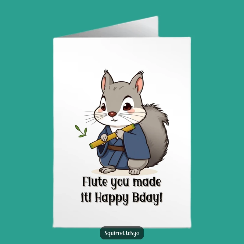Free Printable Birthday Card Squirrel: Funny Flute Player Downloadable Gift