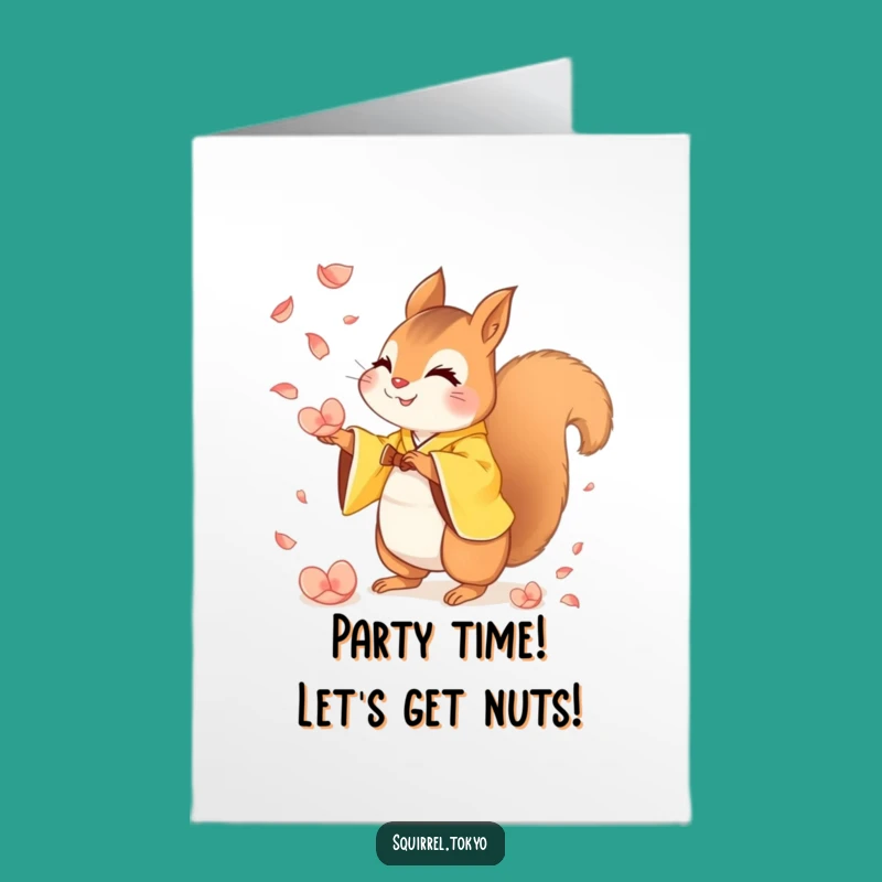 Free Printable Birthday Card: Mischievous Squirrel in Yellow Kimono Fun
