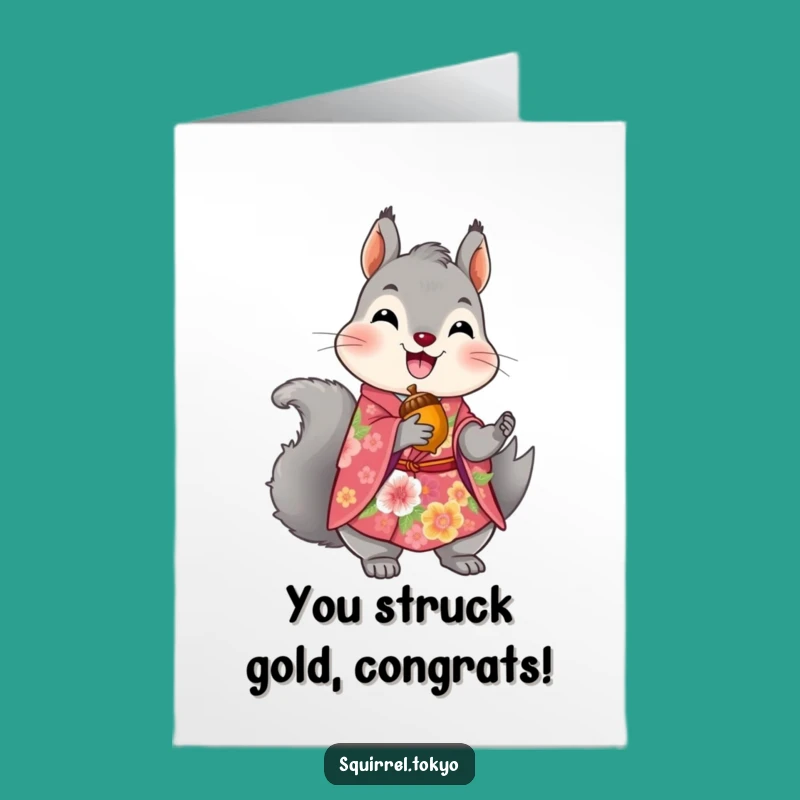 Free Printable Congrats Card: Squirrel's Kimono Style for Your Big Win!