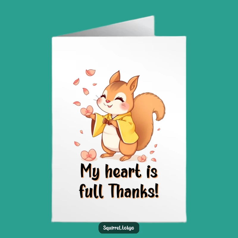 Free Printable Thank You Card: Playful Squirrel in Yellow Kimono Thanks